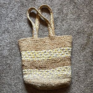 Sondra Roberts Stylish Tan and Yellow Woven Tote Bag NWOT